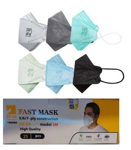 ماسک تنفسی فست مدل سه بعدی شش لایه KF94 رنگارنگ بسته 25 عددی